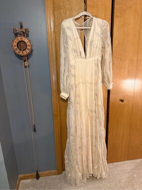 Joanna August Cream Embroidered V-Neck Maxi Dress
